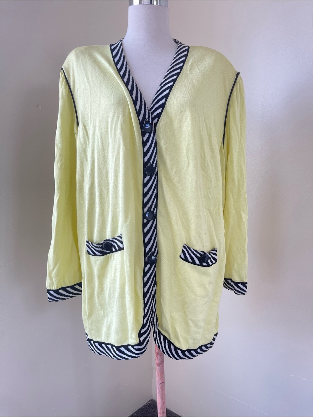 Vintage Yellow Cardigan Jacket with Zebra Trim